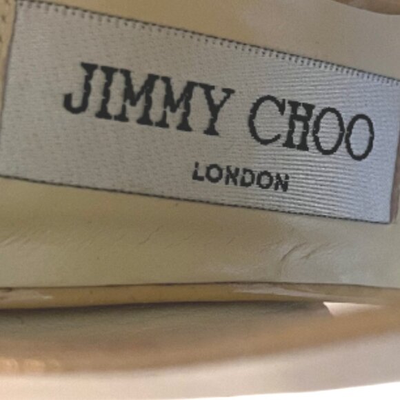 Jimmy Choo Nude Patent leather Peep Toe Platform heels Back Zip Size 37 / US 7 - Picture 11 of 12